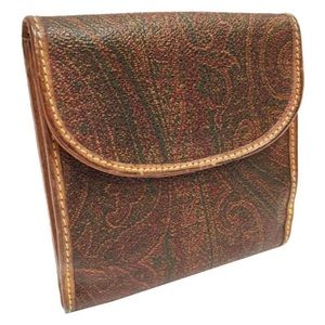 Etro vintage paisley canvas tan leather compact wallet